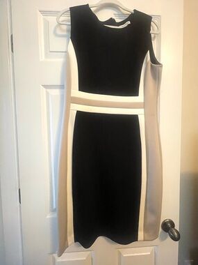 Calvin Klein Black & Cream Colorblock Midi Sheath Dress
